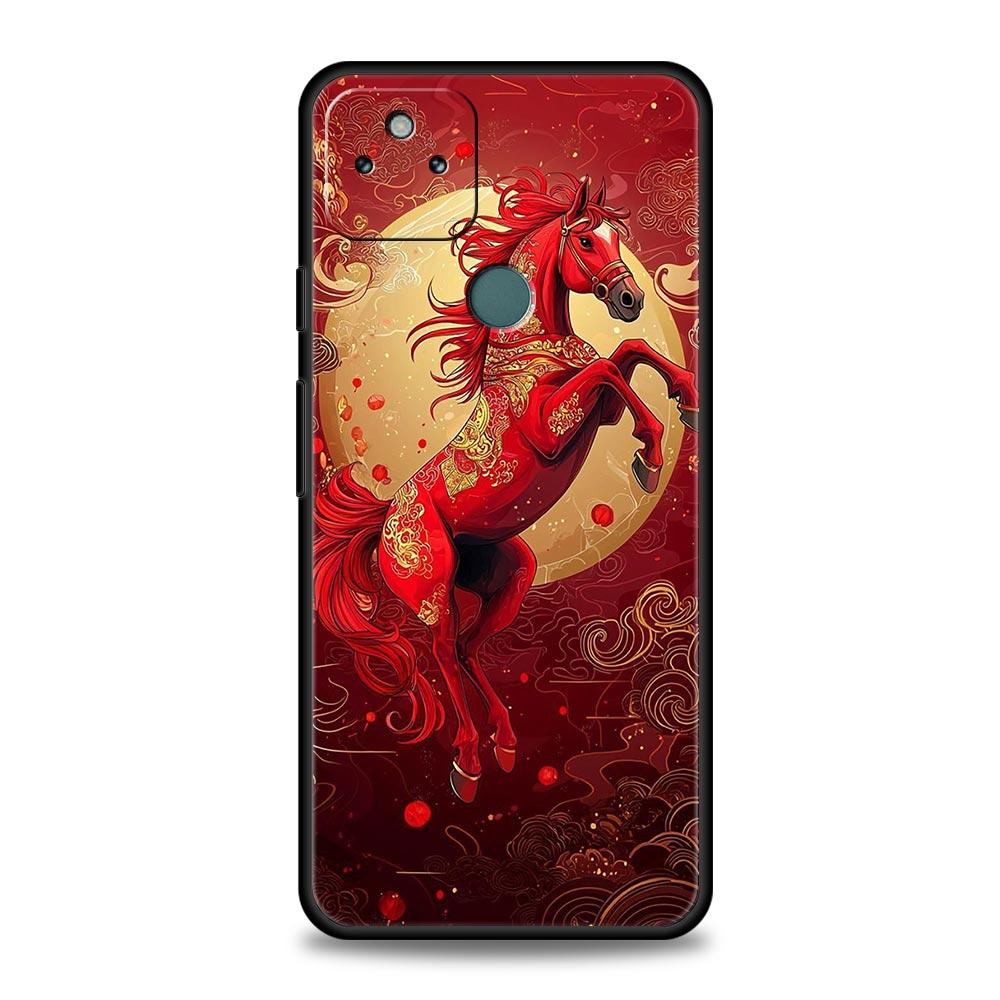 Phone Case Cover for Google Pixel 10 9 8 7 6 7A 6A Pro Shockproof Soft TPU 10 9 Pro XL Shell Capas Fundas Cartoon New Year Horse