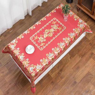Waterproof Oil-Proof Red Yarn Tablecloth for Dining or Coffee Table (90x150 Cm) - New Year Design