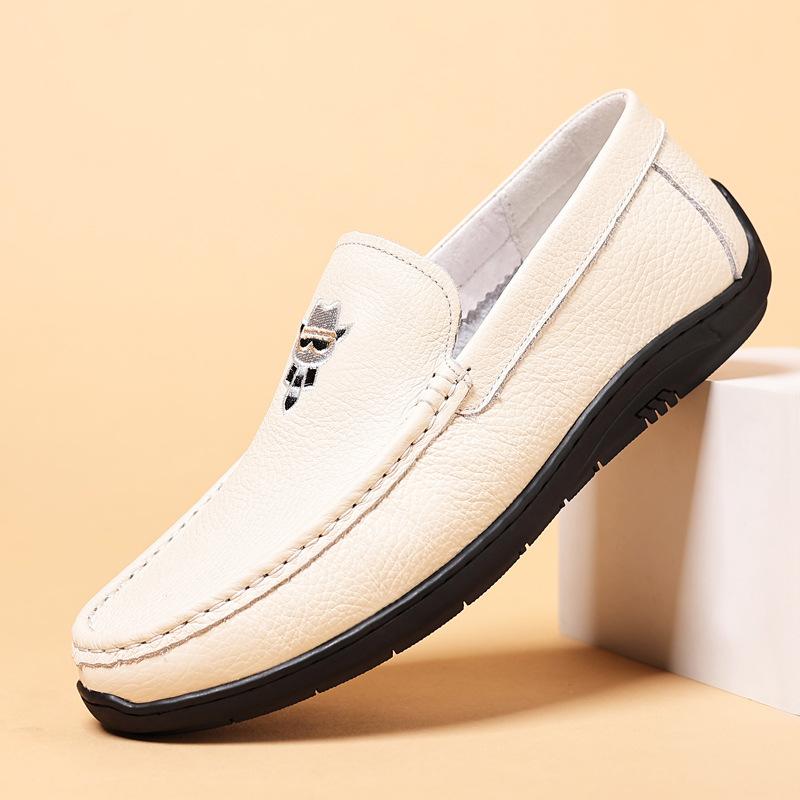 

The first layer of cowhide summer new men s beanie shoes genuine leather casual leather shoes men s shoes single shoes shoes 38 белый