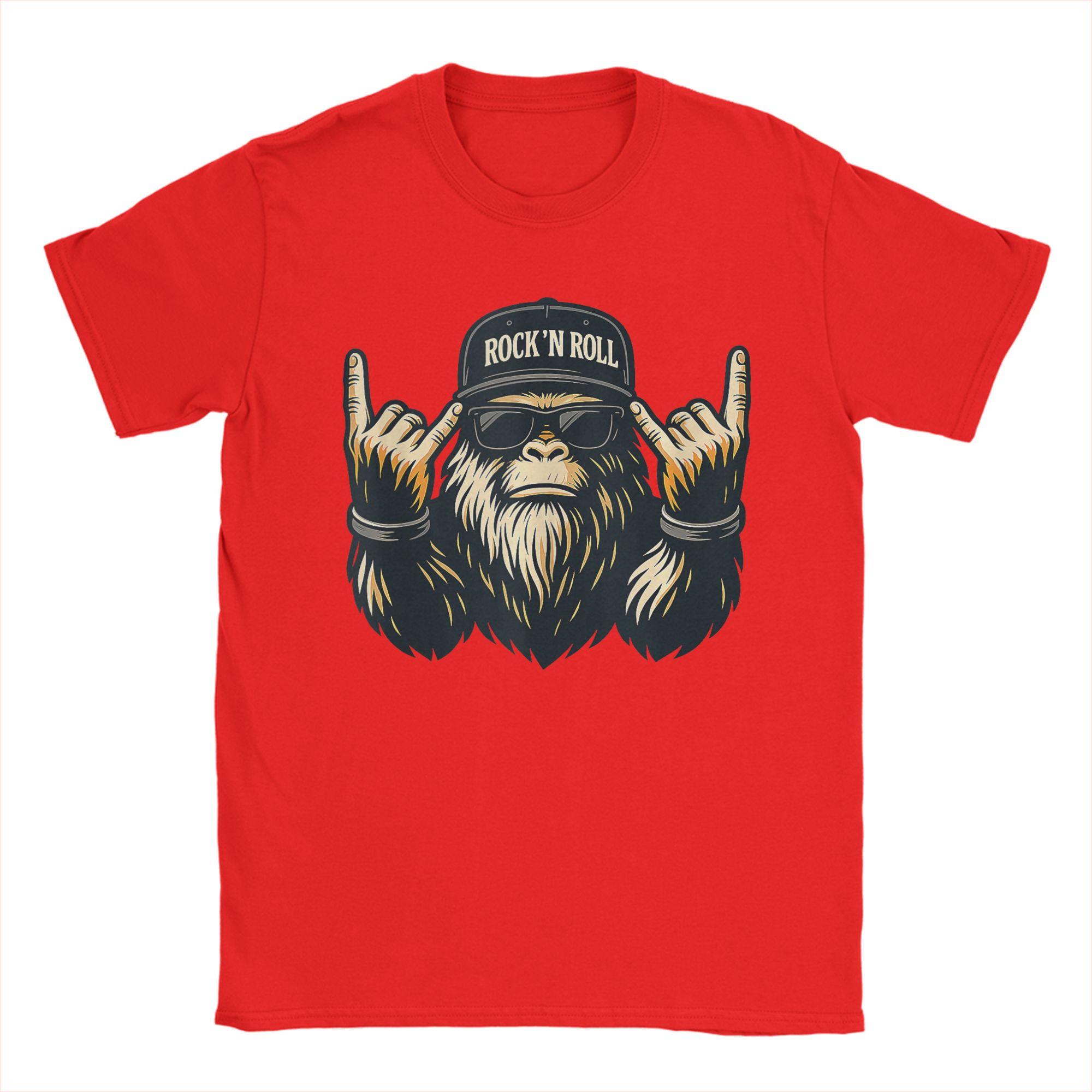 Bigfoot Rock On Sasquatch Heavy Metal Vibes T Shirt Summer Cotton T Shirts Unisex Novelty Tee Shirt Short Sleeve Vintage Top Tees S