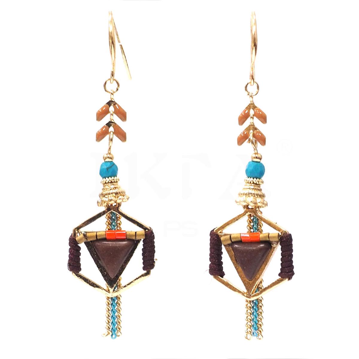 

Les Trésors De Lily [Q8754] - Дизайнерские серьги Boho золотисто-коричневые - 55x18 мм