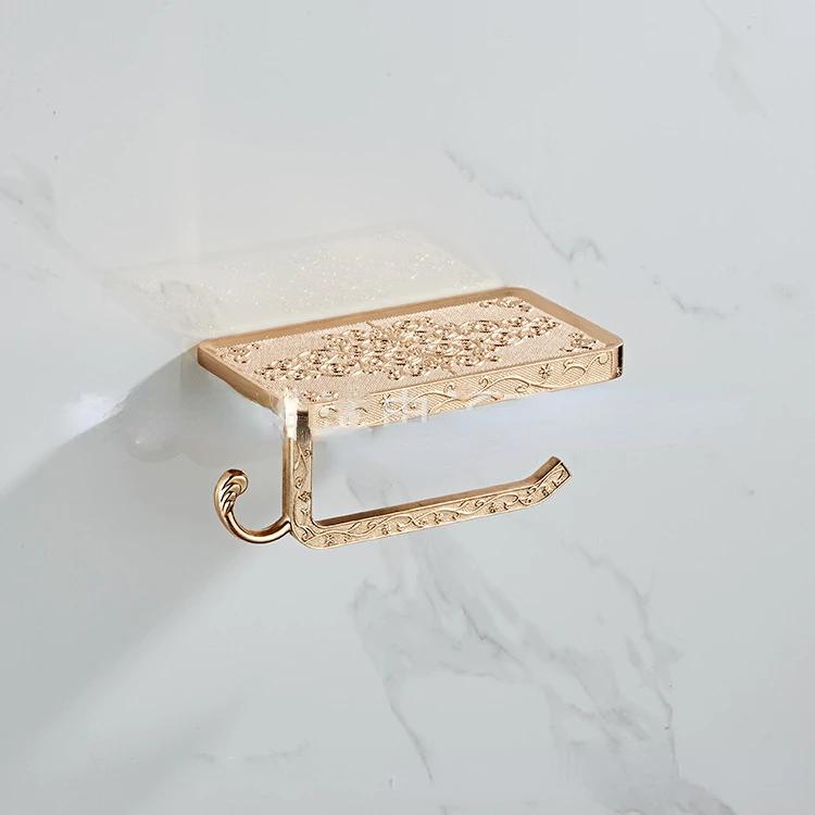 Antique Vintage Bronze Carving Bathroom with Phone Shelf Towel Roll Tissue Aluminum Rack Toilet Paper Holder Creative Wall Boxes