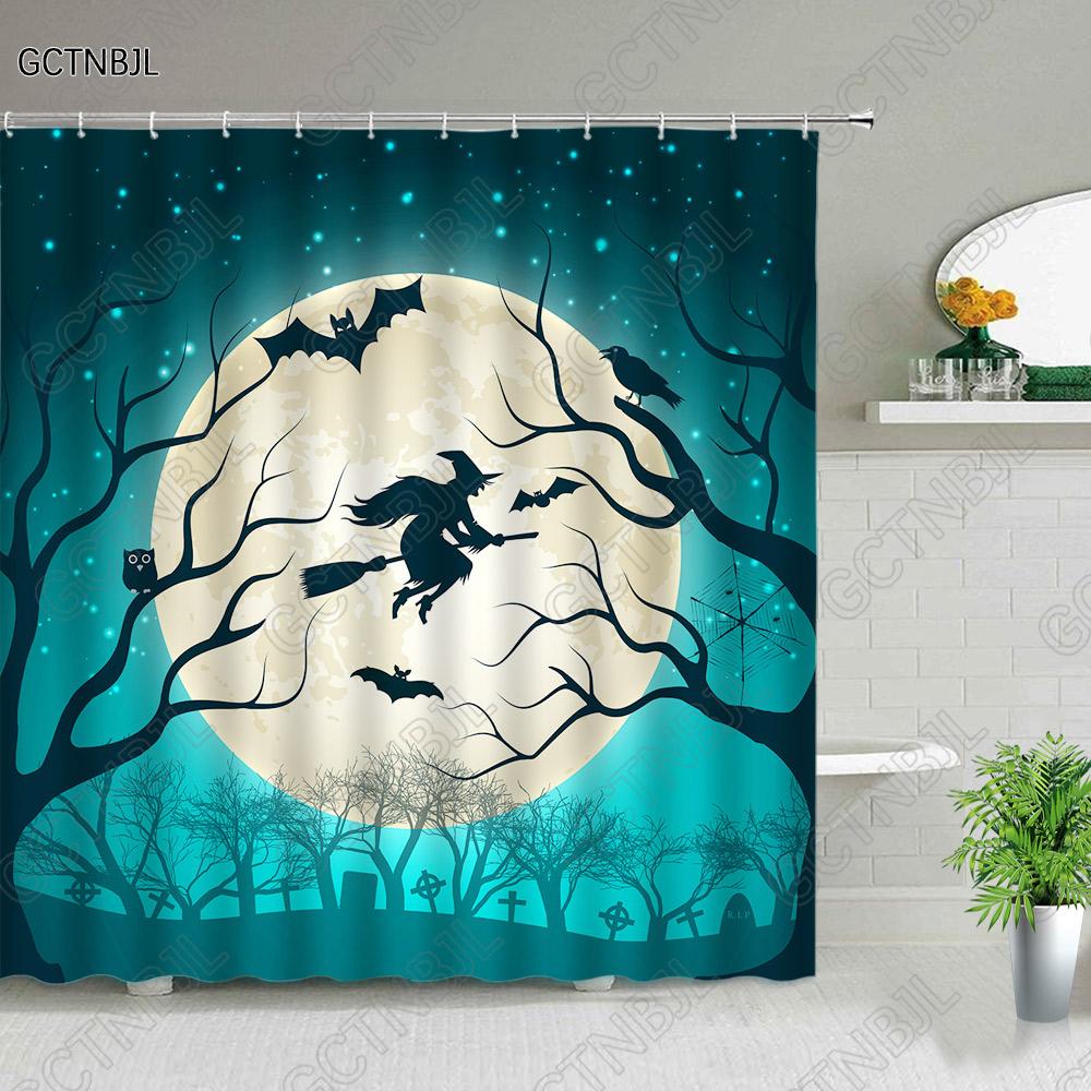 Halloween pumpkin Lantern Shower Curtain Bathroom The Terrible  Forest Wood Ghost House Tombstone Fabric Bathroom Curtain Set