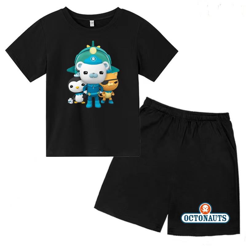Kids Summer Cartoon Animated Print Set Summer Sports Set T-shirt + Shorts Charming 2-piece Outdoor Wear for Boys and Girls