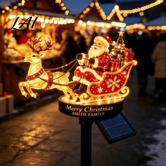 Warm White Festive Garden Lamps Santa And Reindeer Sleigh Solar Stake Light LED Christmas Pathway Holiday Landscaping Lighting Lamp Powered Outdoor