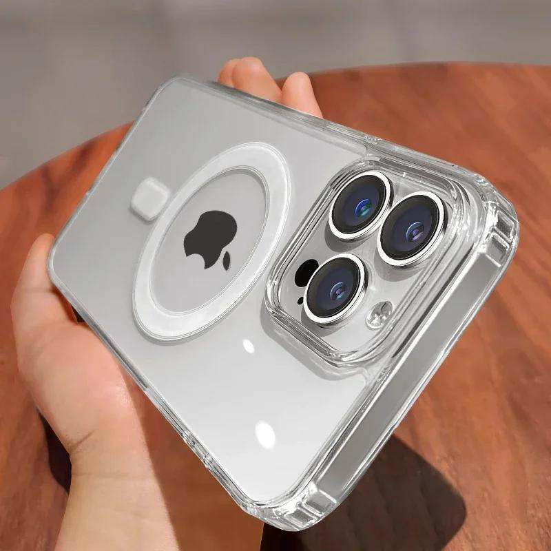 Magnetic Clear Case For For Iphone 16 17 Air 15 14 13 12 11 Pro Max Plus mini Funda For Magsafe Silicone Transparent Cover