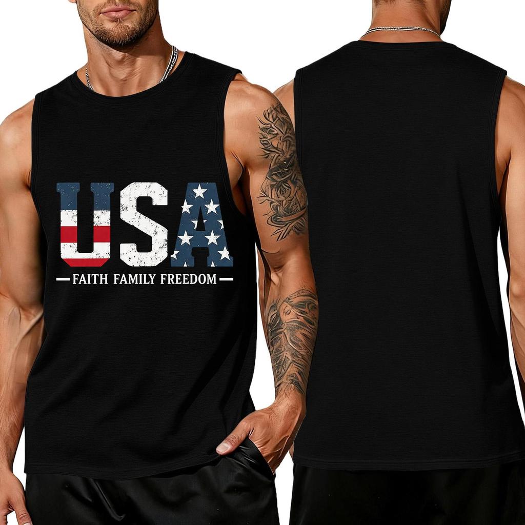 T-shirt sans manches imprimé drapeau du Jour de l'Indépendance, Débardeur décontracté ample pour hommes, pour l'été au quotidien