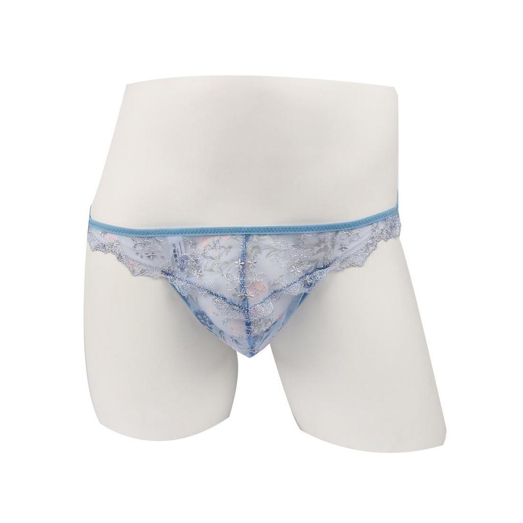 NT03 Men's Low-Rise Lace Thong with Floral Embroidery - Breathable & Sexy Underwear