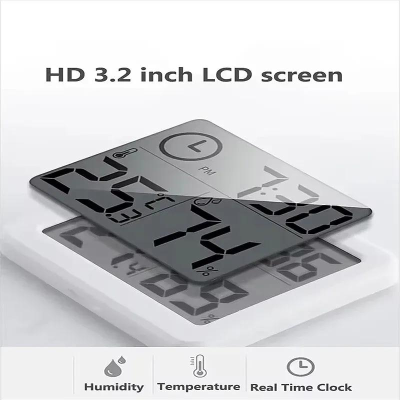 Termometro multifunzione igrometro elettronico automatico monitor umidità temperatura orologio schermo LCD grande da 3,2 pollici