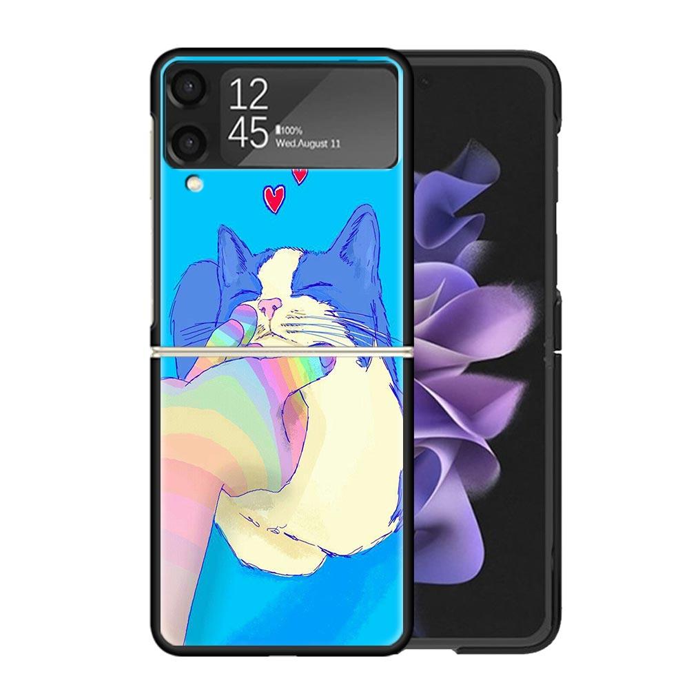 Cat Cute Kitten Cartoon Clear Phone Case For Samsung Z Flip 7 6 5 4 3 Galaxy ZFlip7 ZFlip6 ZFlip5 ZFlip4 ZFlip3 5G Print Cover Z