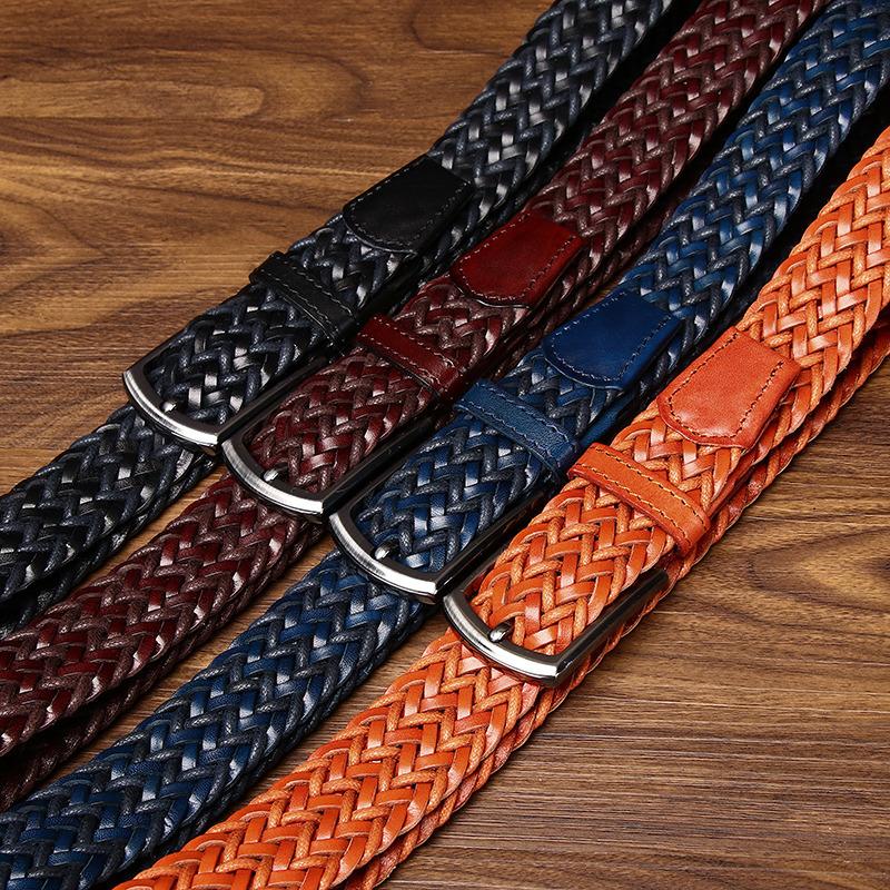 3.5Cm Woven Belt Men'S Genuine Leather Handwoven Pin Buckle Belt Pure Cowhide Fashion Casual Couple Belt Women