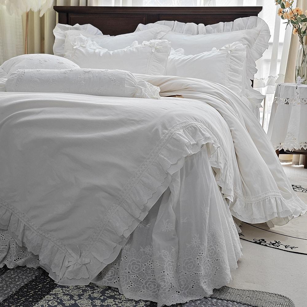 Princess Bedding Set Ruffle Lace Design King Duvet Cover Handmade Cotton Cloth Bed Linen
