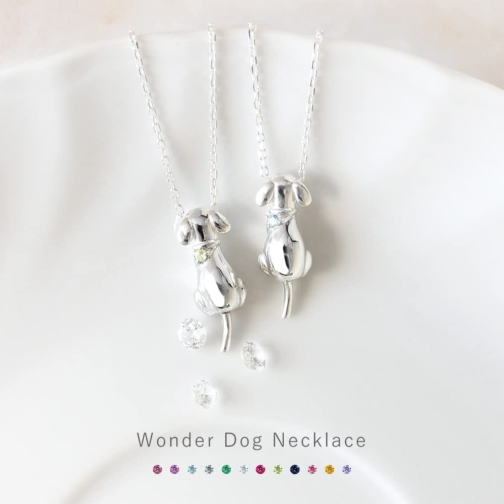 Mirai Tenshi Dog Necklace in Silver with Choice of Birthstone Blue Moonstone Women's (June) -