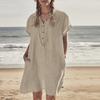 BITCED Fashion Summer Spring POLO Neck Short Sleeve Solid Color Print Casual Dresses