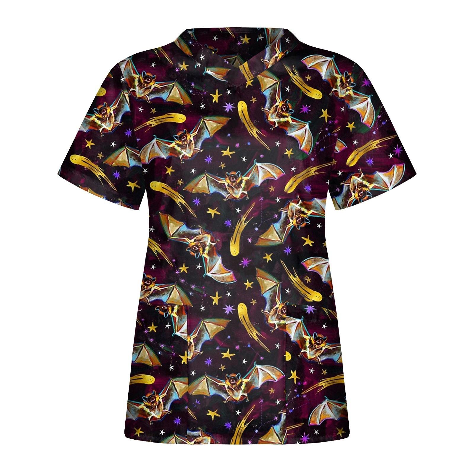 Women s Halloween Printed Short-sleeved V-neck Tops Workwear Casual Tops XL