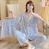 Short-Sleeved Pajamas Three-Piece Korean Version Of Sweet And Cute Cardigan Women'S Loungewear