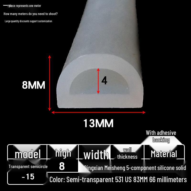 Samolepicí silikonový těsnicí profil ve tvaru D: Vysokoteplotně odolná, nárazuvzdorná, zvukotěsná, průhledná těsnicí lišta na dveře a okna.