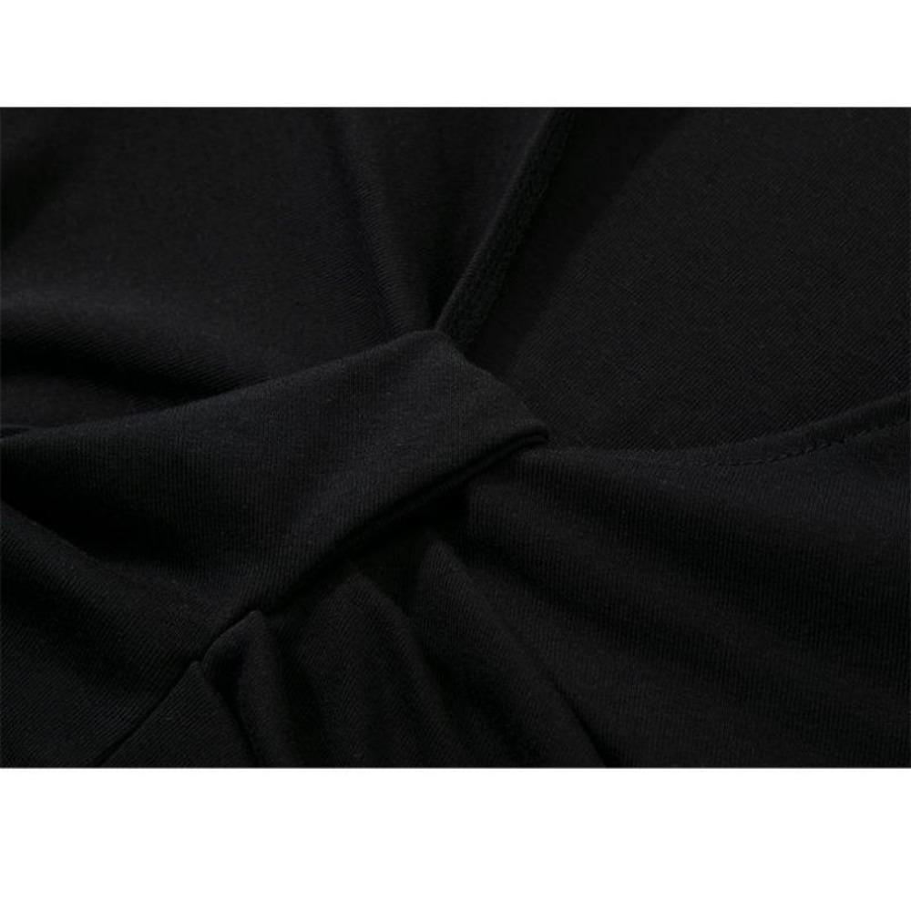 VAYLA Slimming Long Sleeve Black Knit T-Shirt for Women - One-Piece Wrap Around Style with Low Cut - Ins Top Slimming Shape-Wear