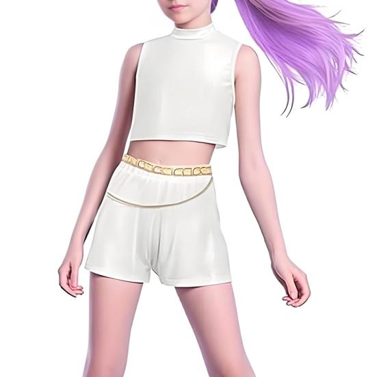 Hunters Costume for Girls Kids Anime Inspired Cosplay Stage Outfit Idol Singers White Performance Dress Up Glittering Party Set