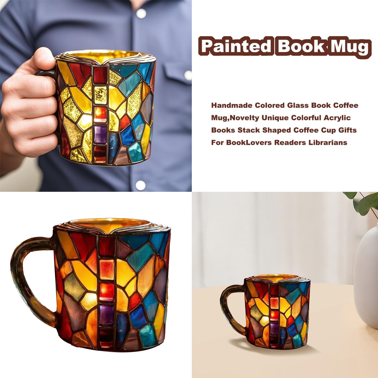 

1PCS New Painted Book Reading Coffee Mug with Charming Book Motifs Book Shaped Tea Cup Gifts for Home Office Decoration 2025