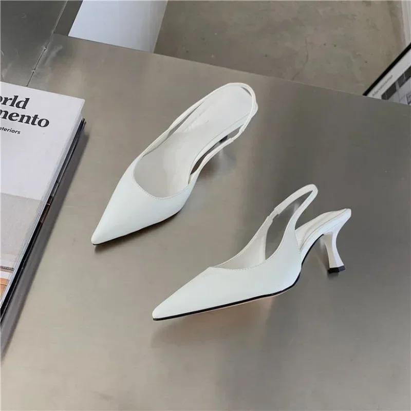 Fashion Pointed Toe Women Sandals 2025 New Arrivals Black White Silver Summer Dress Shoes Thin High Heels Elastic Band Ladies Party Mule