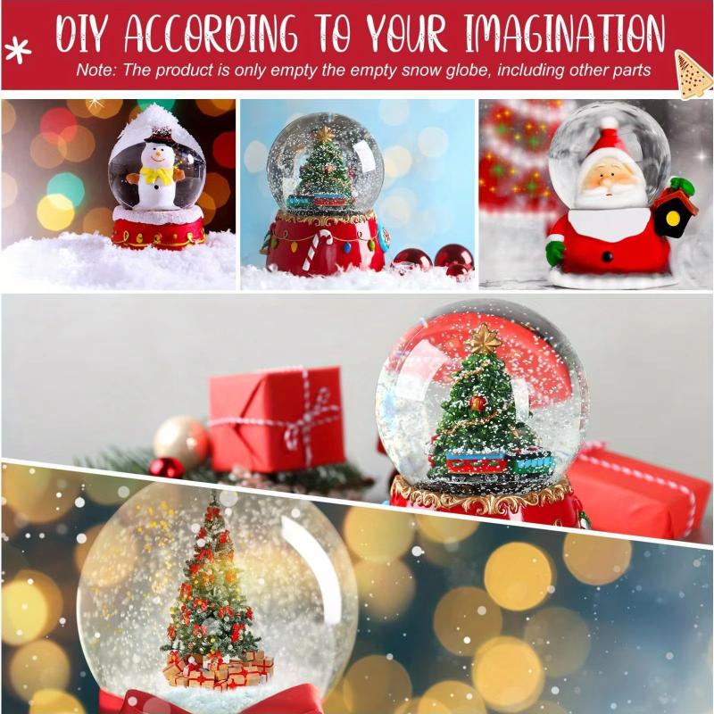 DIY Snow Globe Kit, Clear Plastic Christmas Ornaments, Home Decor, Lightweight White Display Containers for Crafts and Storage