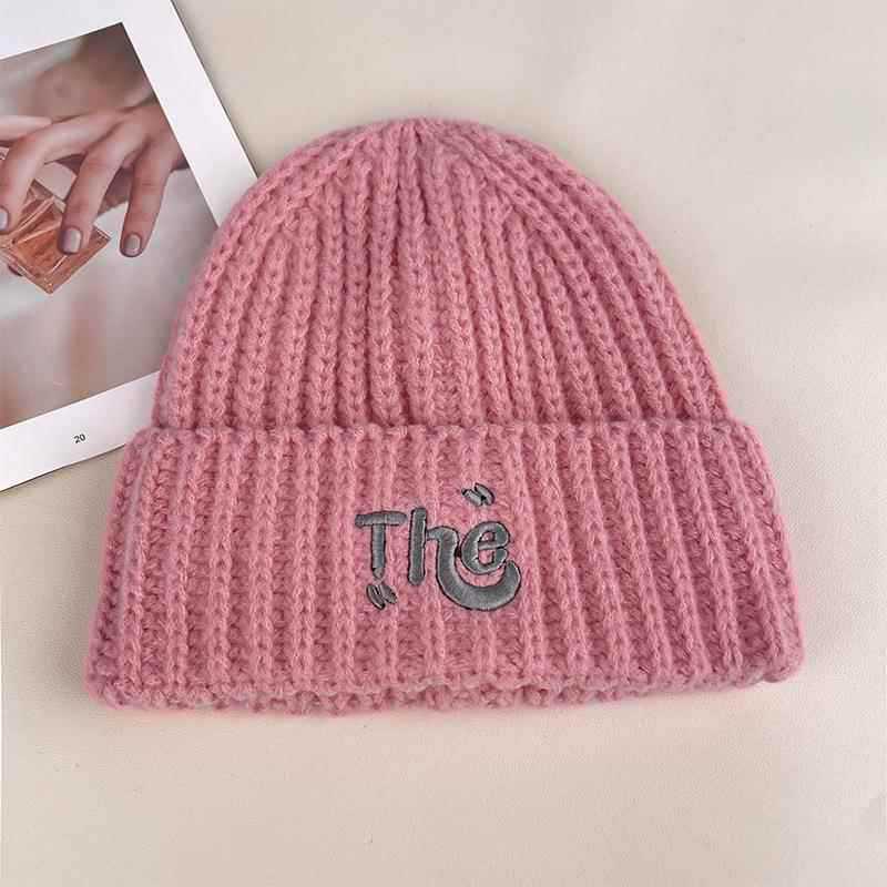 2025 Women's Korean Style Knitted Beanie - Warm Wool Ear Protection, Large Fit, Fashionable English Letter Design.
