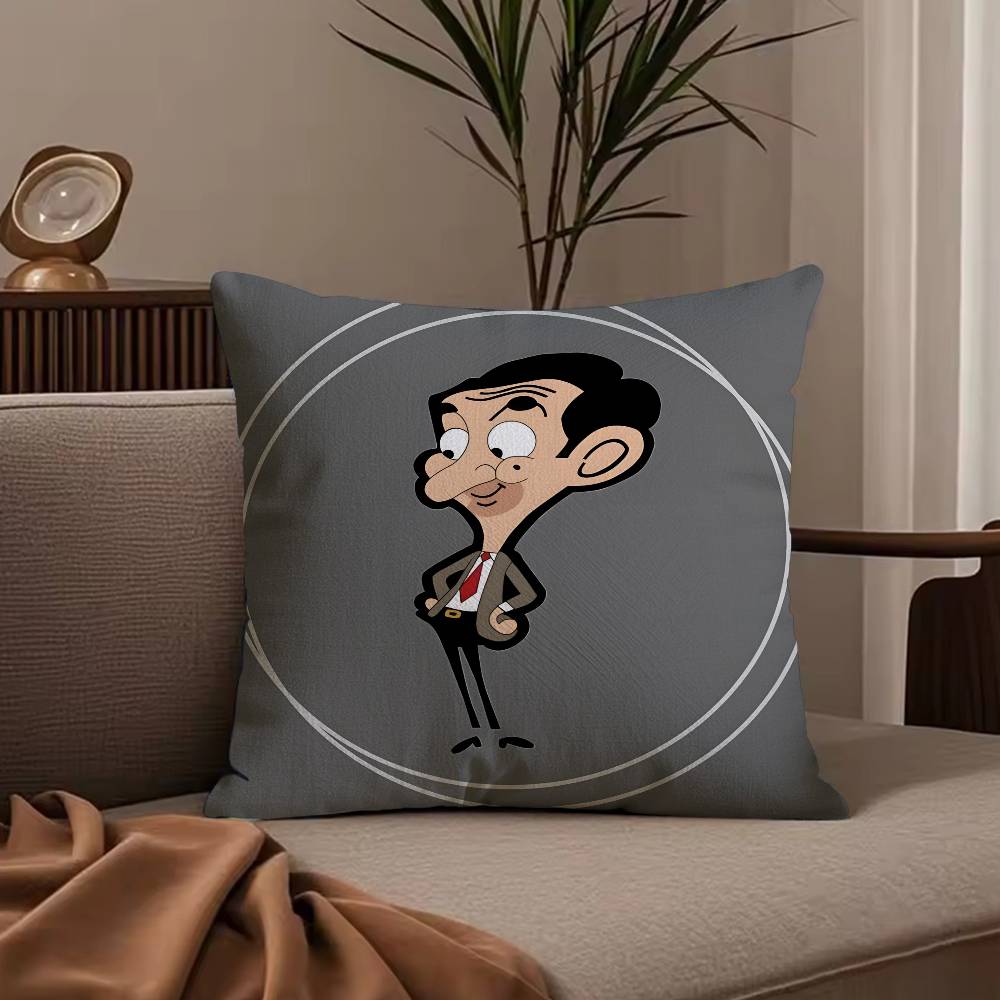 Cartoon M-Mr. BeanS Pillow Case Anti-dustmite Pillowcase Invisible zipper silky short plush Sofa cushion cover