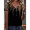 Plus Size, Cat Print Plus Size T-Shirt Short Sleeve V-Neck Women's Top