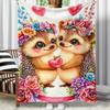 Cute Hedgehogs Couple Floral Crown Heart Romantic Design Flannel Blanket Soft Cozy Gift for Lovers Valentine's Day Home Decor