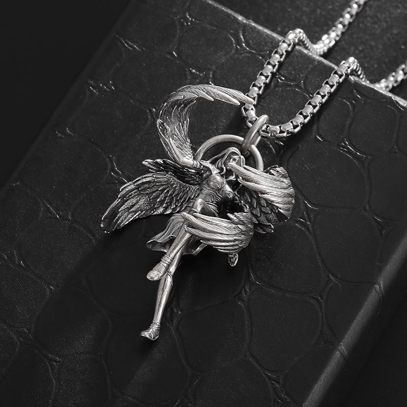 Fashion Trendy Personality Versatile Punk Style Sexy Domineering Four-Winged Goddess Pendant Necklace for Men and Women