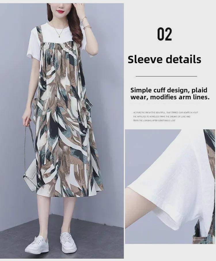 Korean Style Casual Pinafore Dress Set: Loose, Slimming, and Gentle Two-Piece with Short Sleeves