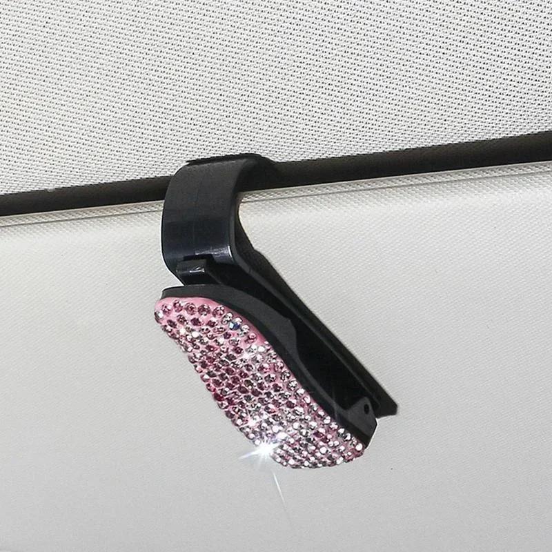 

Auto Fastener Clip Car Vehicle Sun Visor Rhinestone Bracket Sunglasses Card Ticket Pen Portable Clip Holder розовый