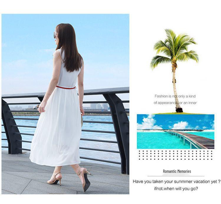 Solid Color Sleeveless Chiffon Dress with Shirt Collar - Slimming and Stylish Fairy Design for the Holidays