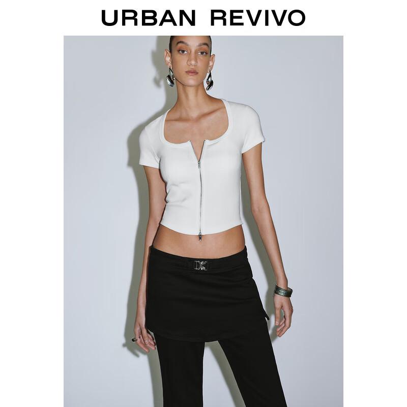 UR Women's Slim Fit Double Zipper U-Neck T-Shirt