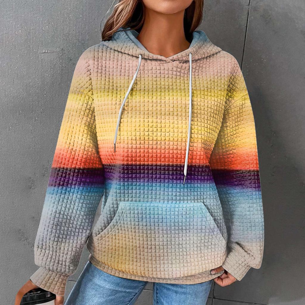 Spring Women's Hoodies Causal Long Sleeve Hoodies Autumn Vintage Rainbow Casual Sweatshirts Pullovers Streetwear Women's Clothing