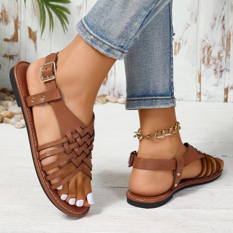 Women's Euro-American Sandals Spring Summer Fashion Flat Round Toe Open Toe Beach Buckle Shoes