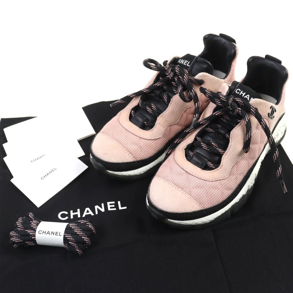 Tolle CHANEL Sneaker COCO Markenzeichen Matelassé Logo Sohle Wildleder rosa schwarz 36 G38290 Gebraucht