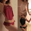 2Pcs/Set Women Underwear Deep V-Neck Open Crotch with Thong Exotic Sexy Underwear Lace Bellyband Set for Women