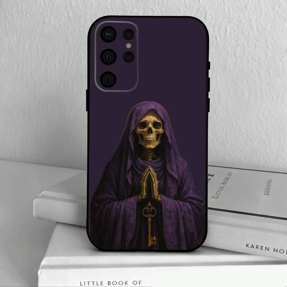 Santa M-Muerte P-print-T Phone Case For Samsung S25,24,23,22,30,21,10,9,Ultra,Plus,Lite,FE,4,5 G Soft Black Case