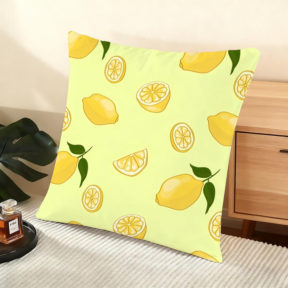 Lemon Pattern Cushion Cover Soft Short Plush Pillow Cover Smooth Cozy Texture Aesthetic Cushion Case Home Decor
