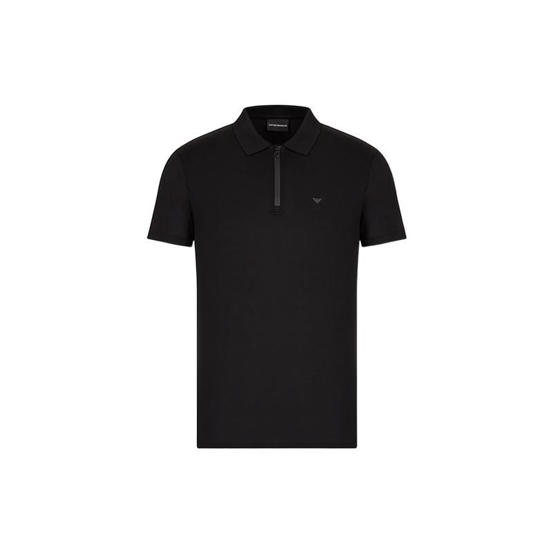 Emporio Armani Ss22 Solid Half-Zip Slim Fit Short Sleeve Polo Shirt Men tops Black 3L1FAB1-JUVZ-0999 S