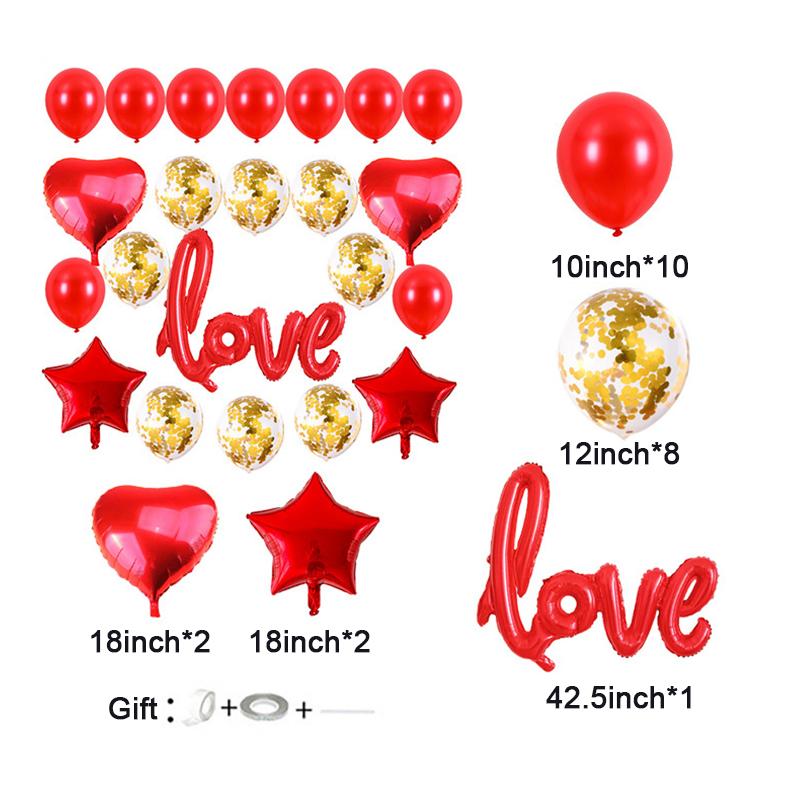 1Set Romantic Wedding I Love You Heart Aluminum Foil Balloons Heart Ballons Valentine Day Birthday Party Decorations