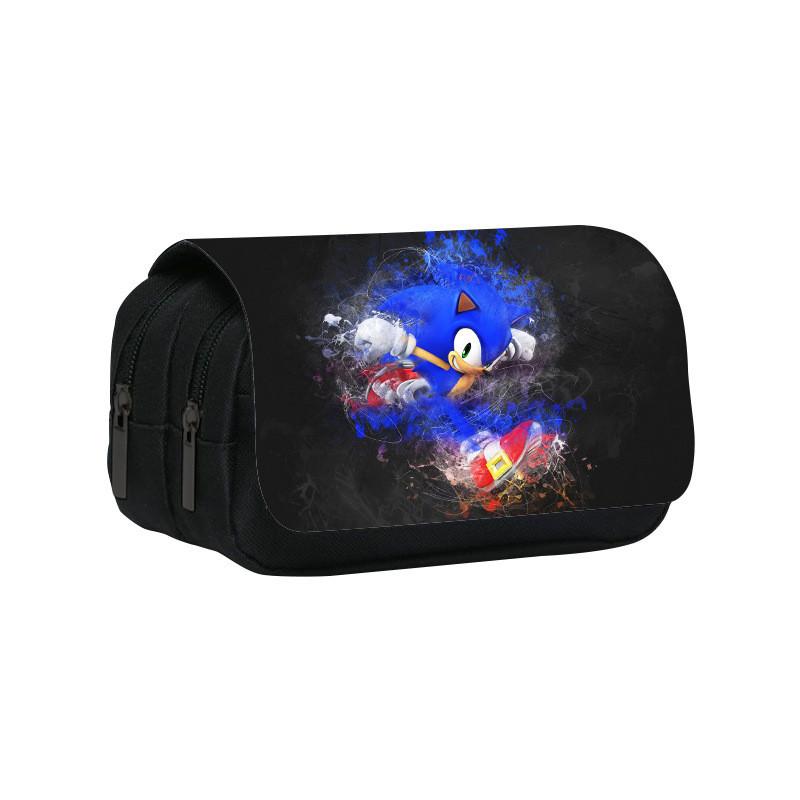 Sonic Pattern Double Layer Flip Cover Stationery Storage Pencil Bag For Students And Office Use