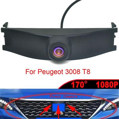 170° AHD CVBS CCD 1080P Veicolo Fisheye Visione notturna LOGO dell'auto Parcheggio Videocamera vista frontale per Peugeot 3008 T8 Facelift 2013-2016