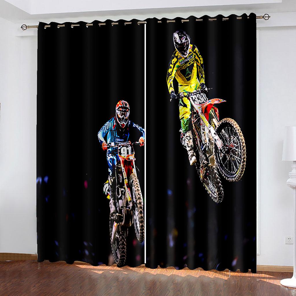 Motorcycle Printed Woven Curtains Two Independent Curtains On The Left and Right  Blackout Curtains for Bedrooms
