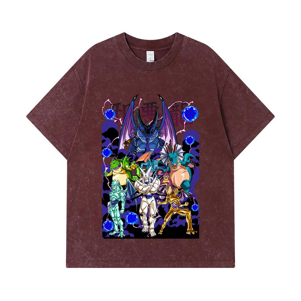 275 GSM Washed T-shirts 100% Cotton Dragon Ball V38 Dragons Print Unisex Heavy Cotton T Shirt