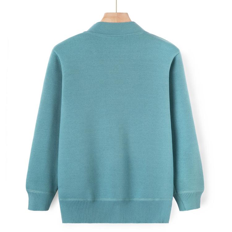 Babiččin podzimní svetr s plusovým sametem, bunda, pletený svetr pro střední a starší věk, vyšívaný top, 60 let, 70, podzimní outfit pro matku, silný styl