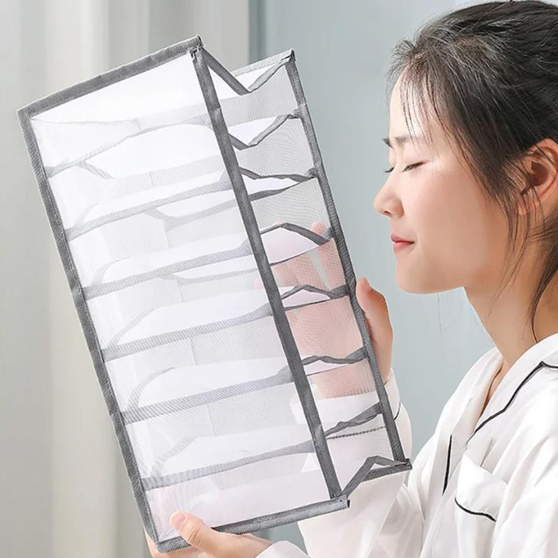 1pc Large Capacity Quilt Cover Storage 5Grids Bed Sheet Down Jacket Bath Towel Organizer Mesh Compartment Space Save Storage Box
