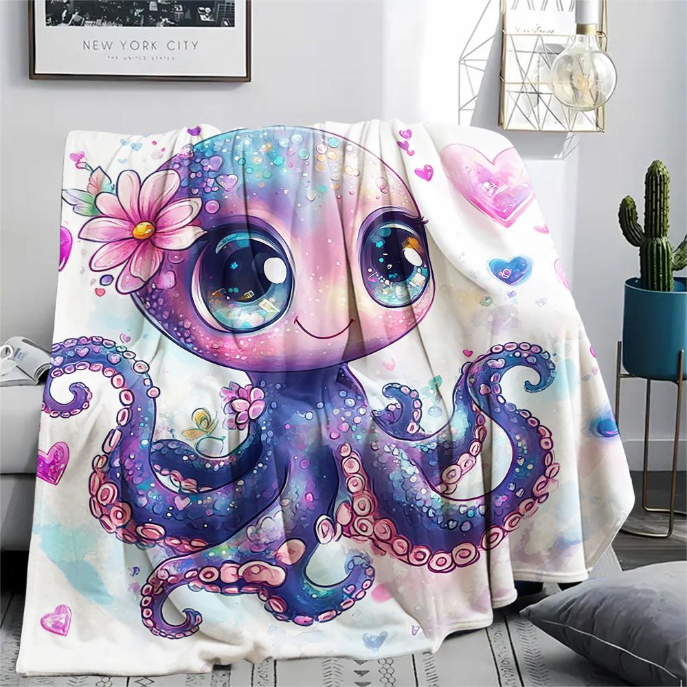 Octopus Print Flannel Blanket, High quality Comfortable for All Seasons, Home Decor, Warmth and Comfort, Perfect for Christmas Gifts